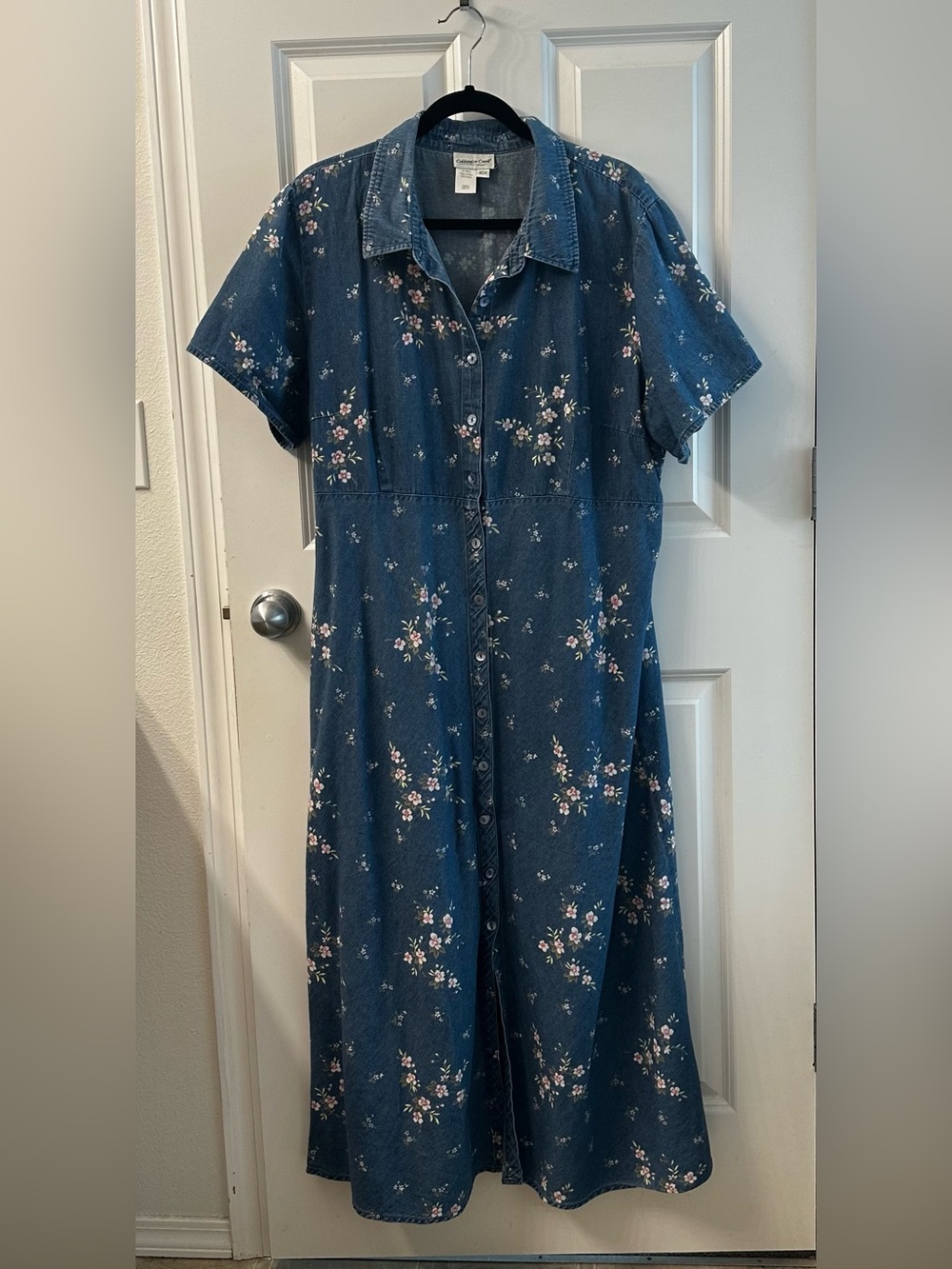 Vintage Coldwater Creek floral denim button front maxi dress size 24